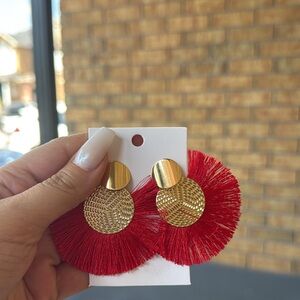 Elegant Red and Gold Fringe Earrings
